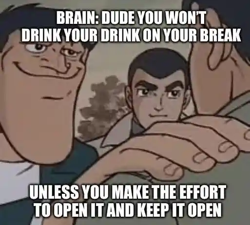 Hand on shoulder meme mocking lazy self sabotaging brain