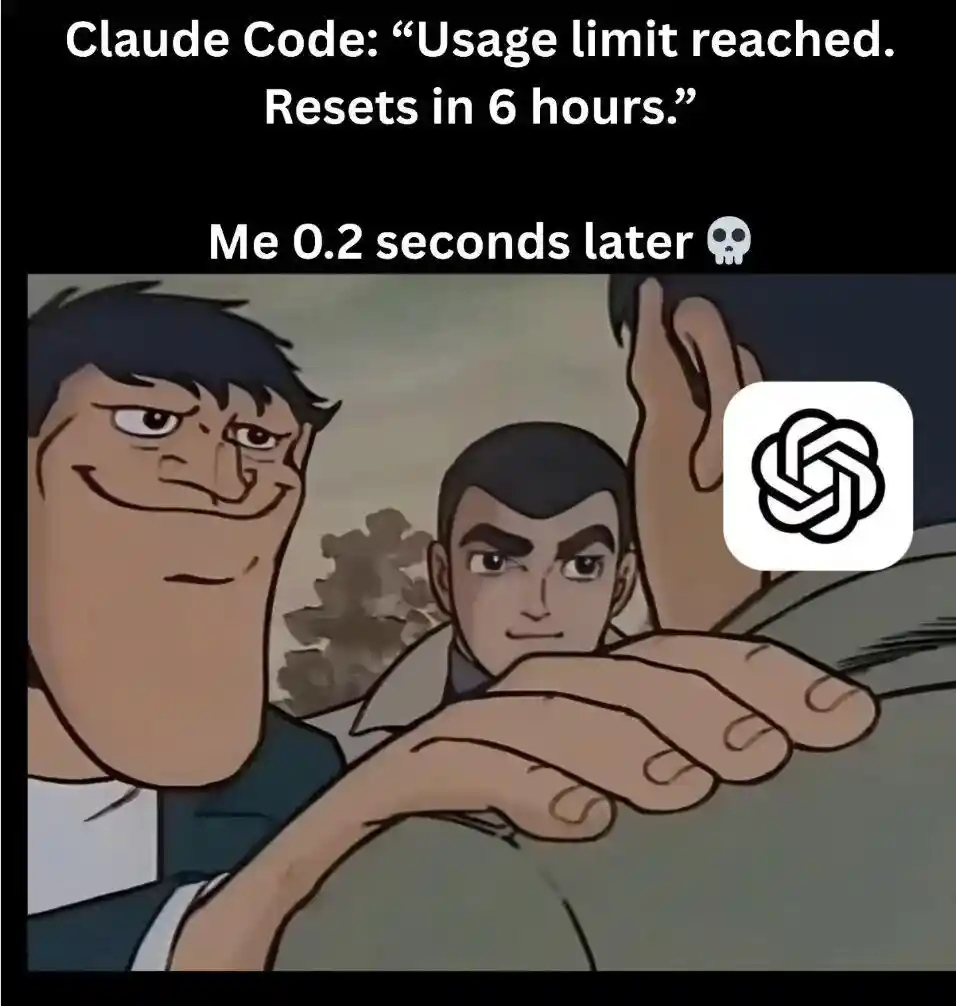 Hand on shoulder meme switching AI after rate limit hit