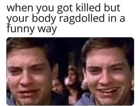 Happy crying peter parker meme smiling at funny ragdoll kill