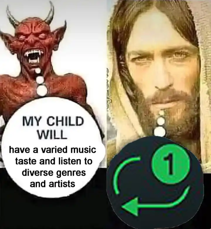 Demon jesus meme over child music taste