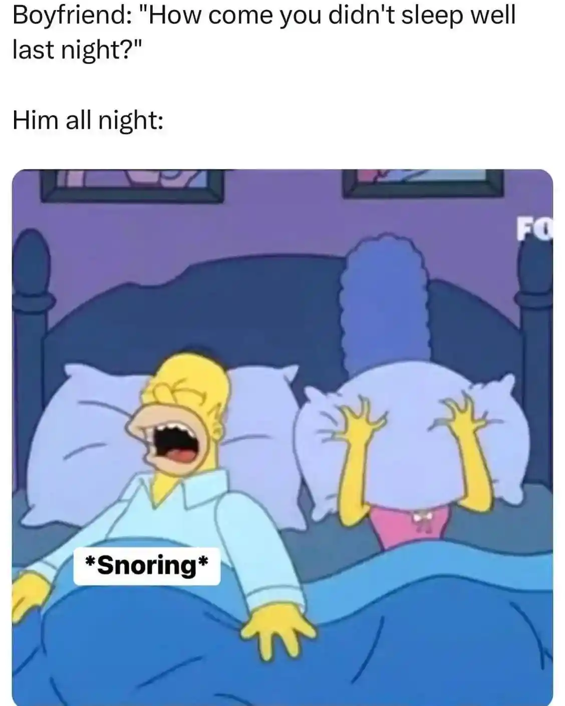 Boyfriend snoring meme keeps her awake