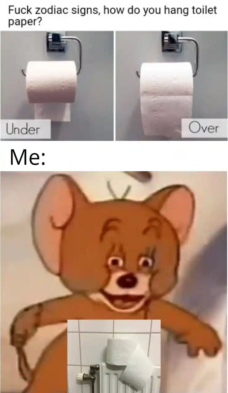 Toilet paper meme Jerry shows wrong hang