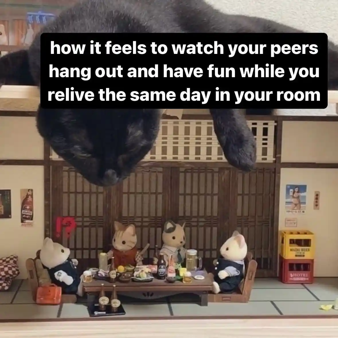 Peers hang out meme stuck reliving same day