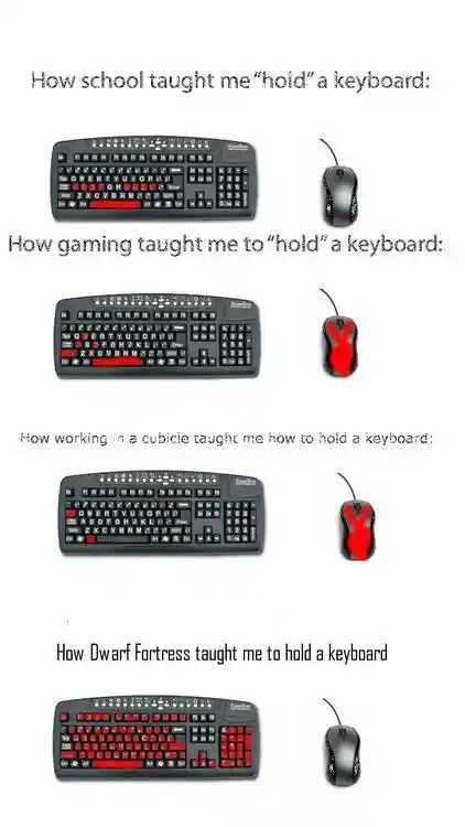 Dwarf Fortress meme showing keyboard use