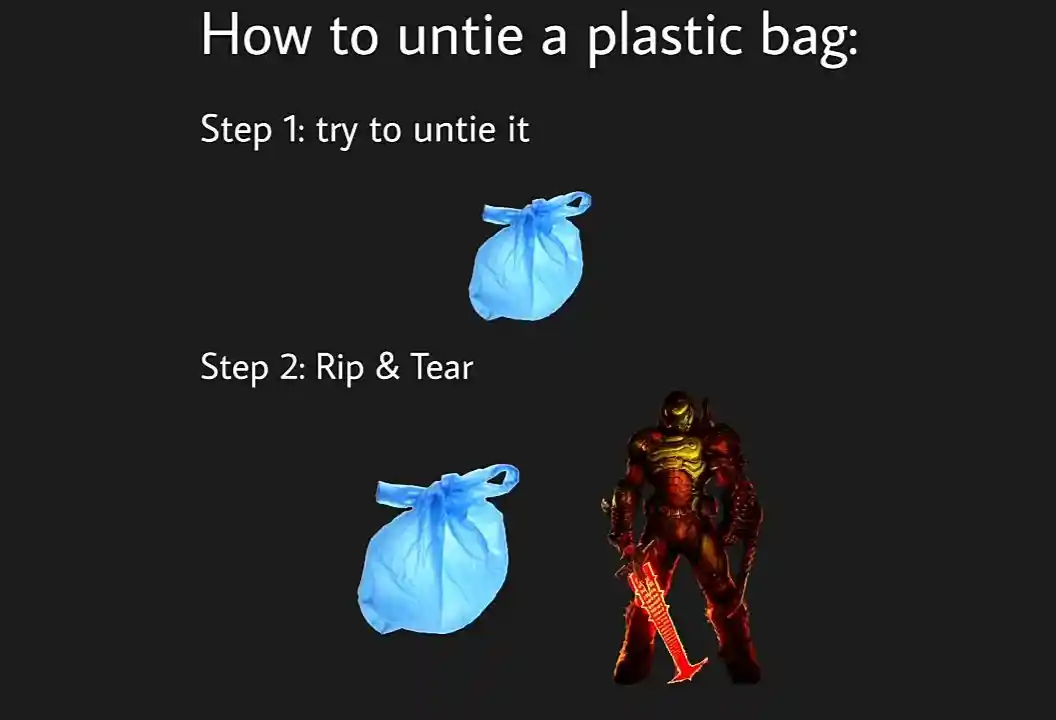 How to untie plastic bag meme using rip and tear