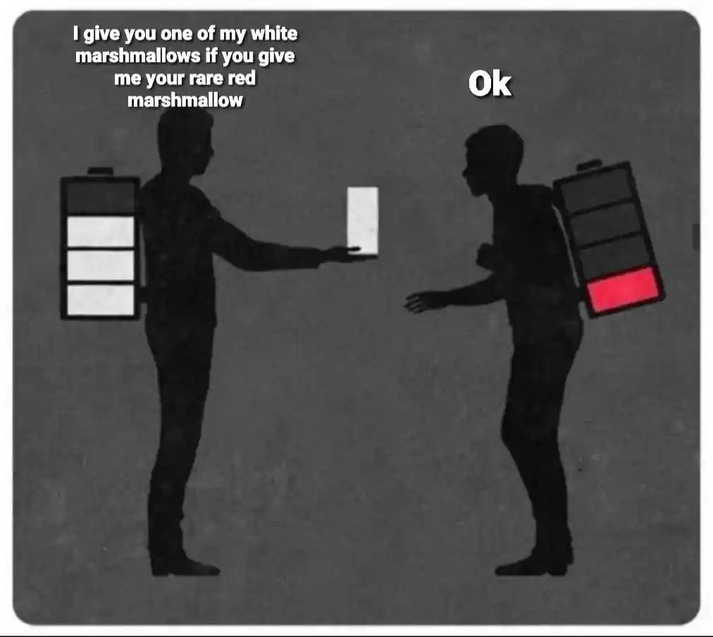 Marshmallow battery trade meme funny swap
