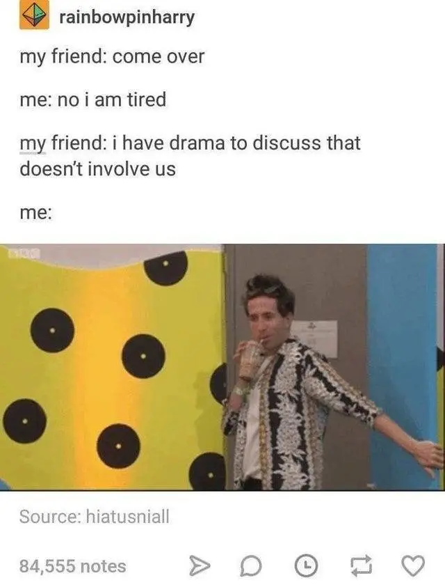 Unrelated drama invite meme rushing over excitedly