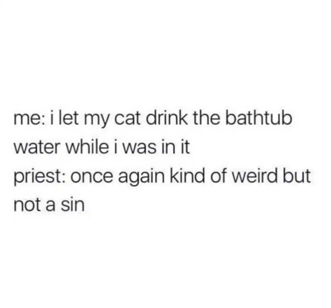 Cat bathtub water meme priest says not sin