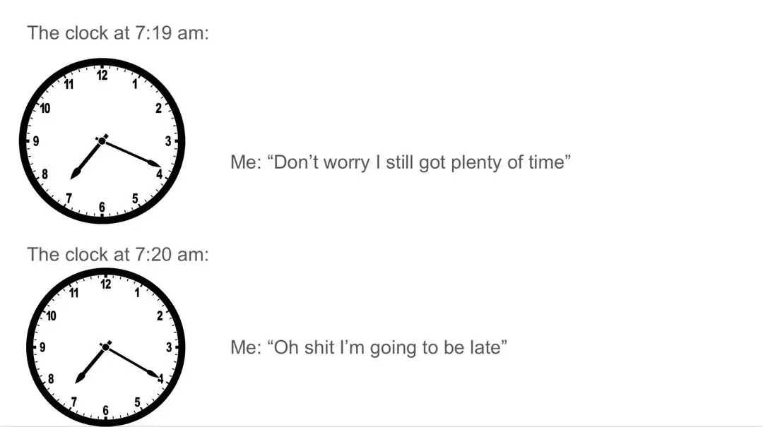 One minute late meme panicking