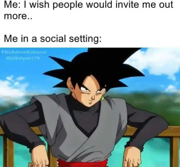 Goku meme looking bored in social events