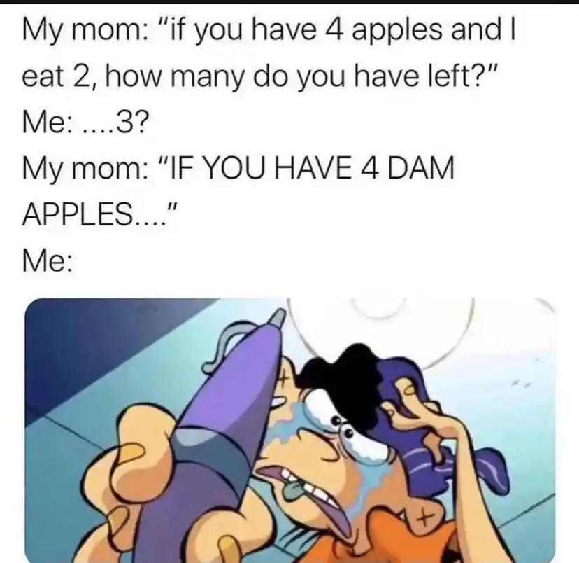 Apple math meme crying over wrong answer