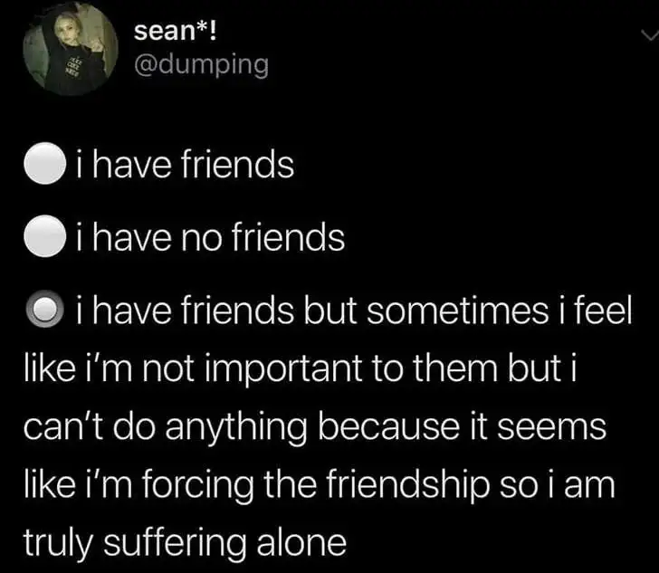 Friendship poll meme expressing sad lonely feelings