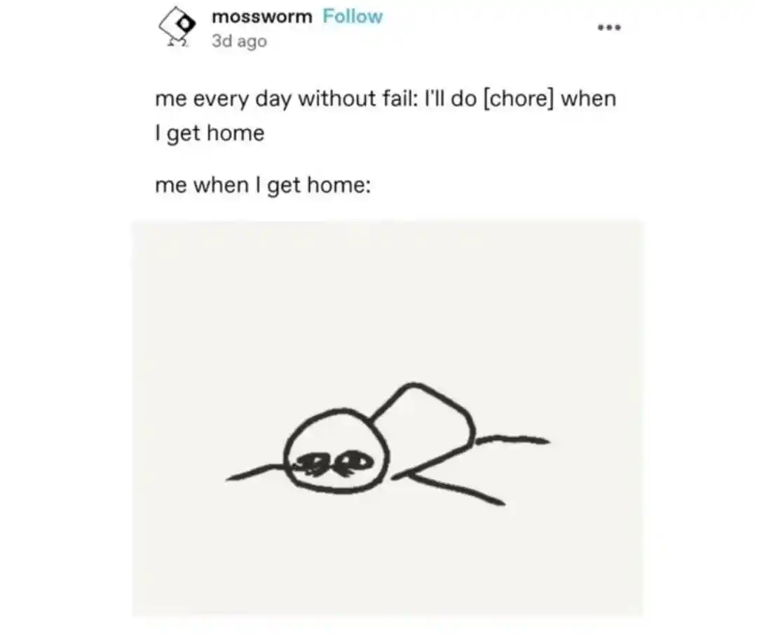 House chore meme lying exhausted at home