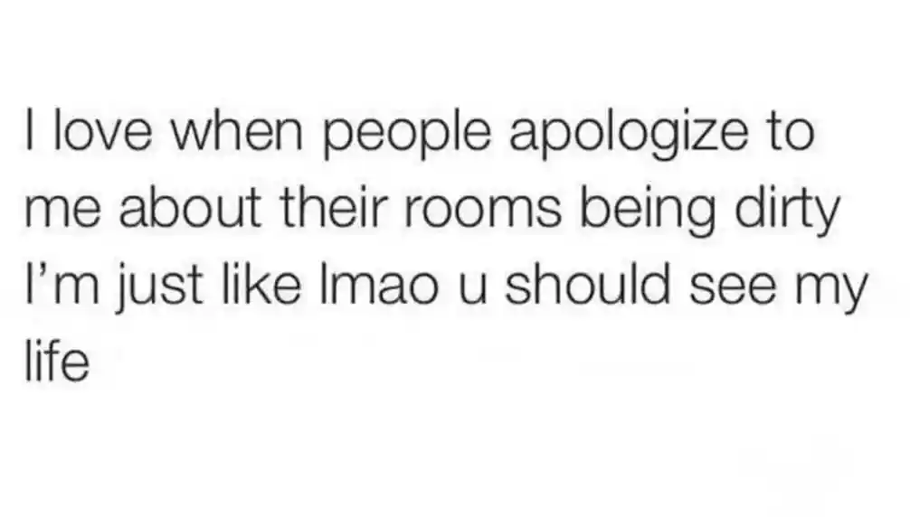 Messy room apology meme joke about messy life