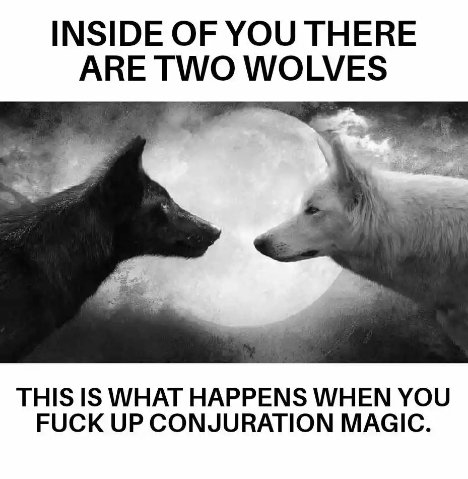 Two wolves meme botched summoning magic