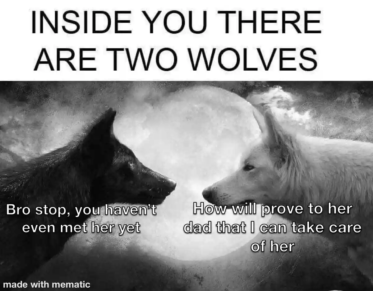 Two wolves meme worrying about her dad
