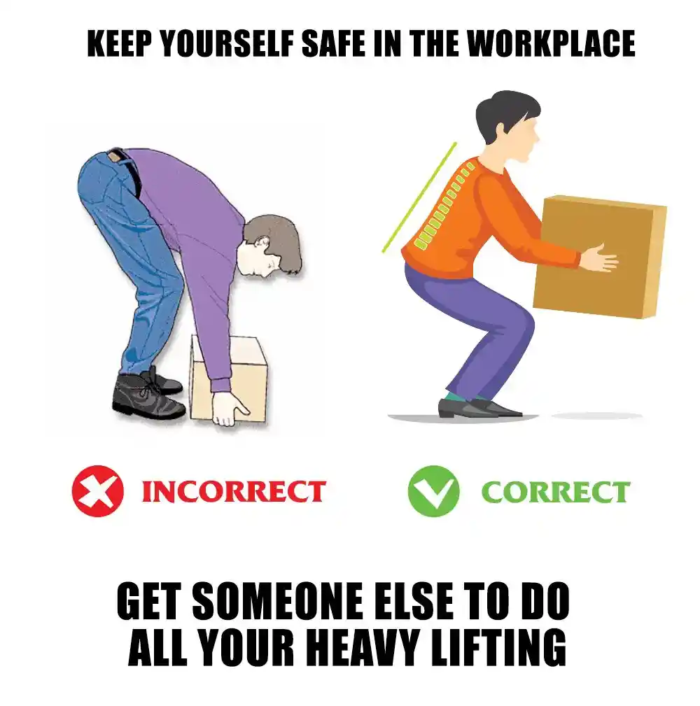 Workplace safety meme jokes about delegating heavy lifting