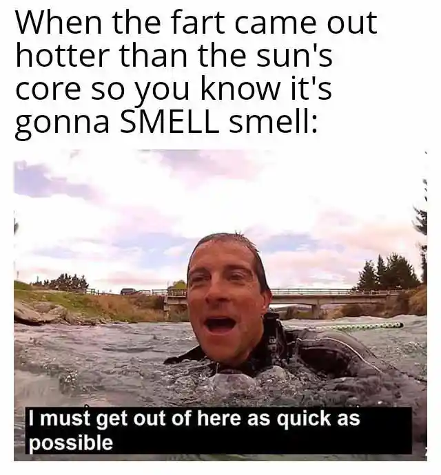 Hot fart meme trying to escape bad smell