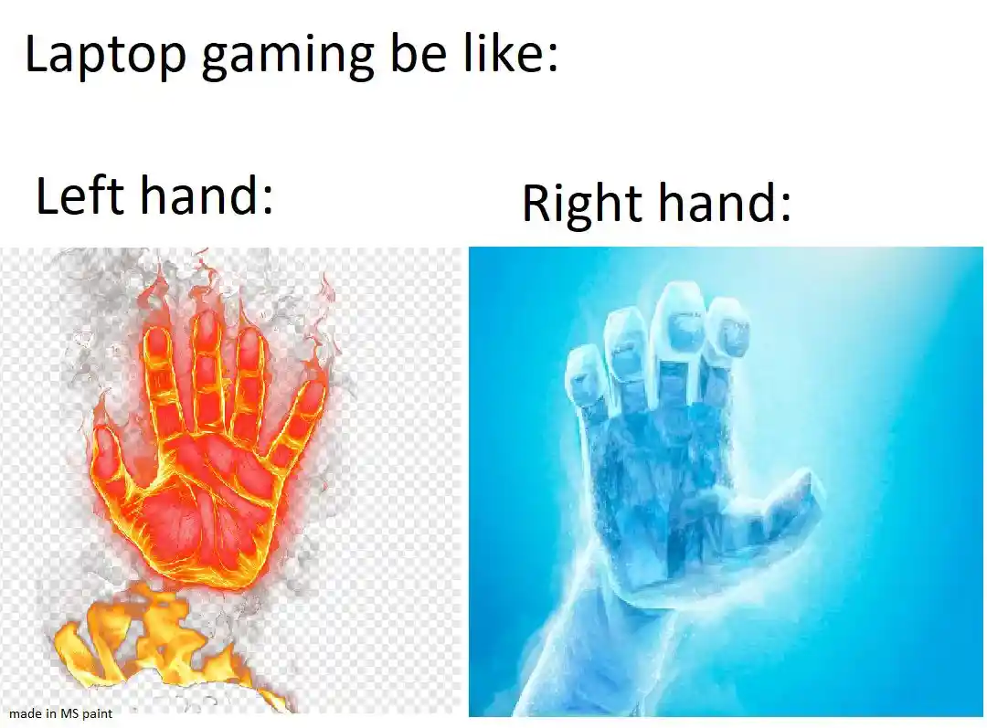 Laptop gaming meme burning frozen hands