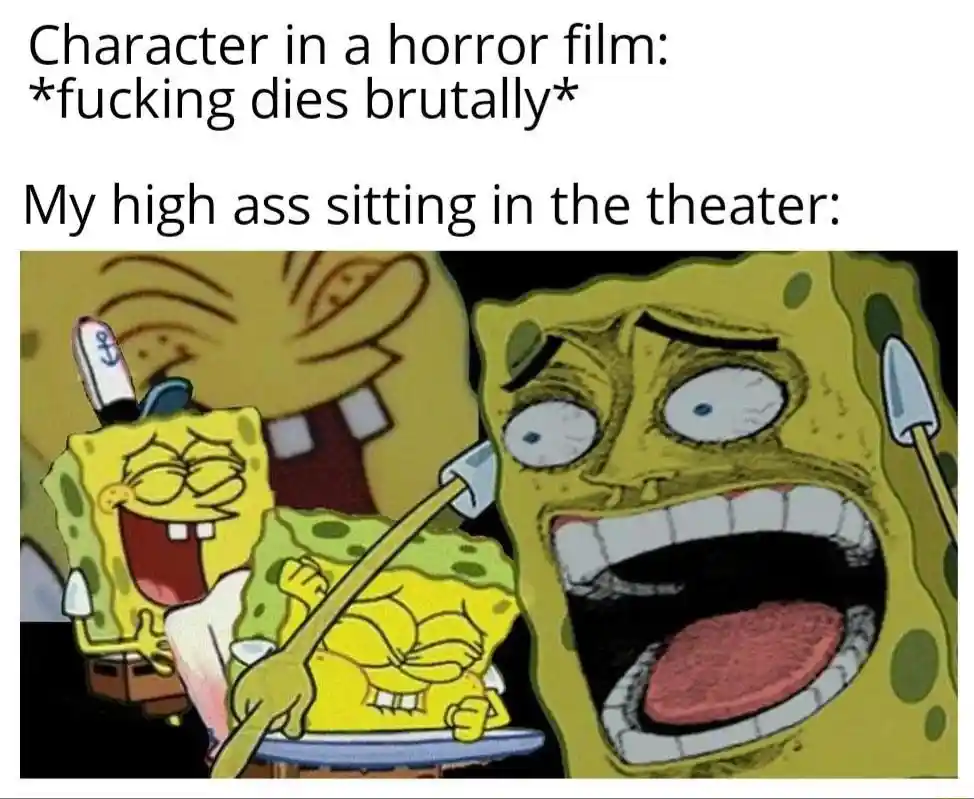 Laughing spongebob meme laughs at horror death