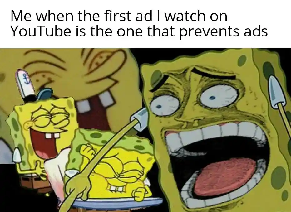 Laughing spongebob meme at youtube ad