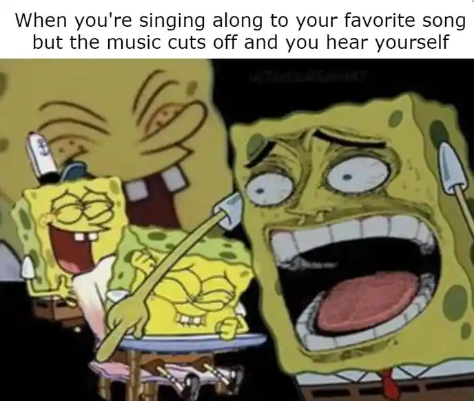 Laughing spongebob meme singing when music cuts off awkward