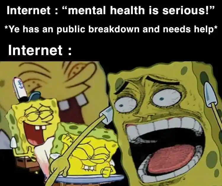 Laughing spongebob meme mocking public mental health moment