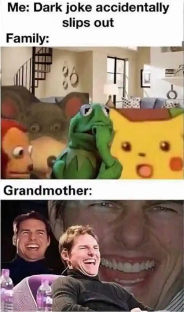 Laughing tom cruise meme laughs at dark joke