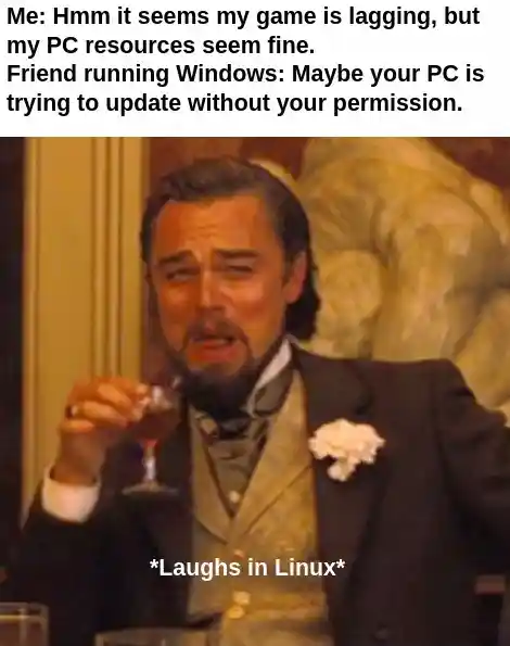 Leo laughing meme laughs at windows updates