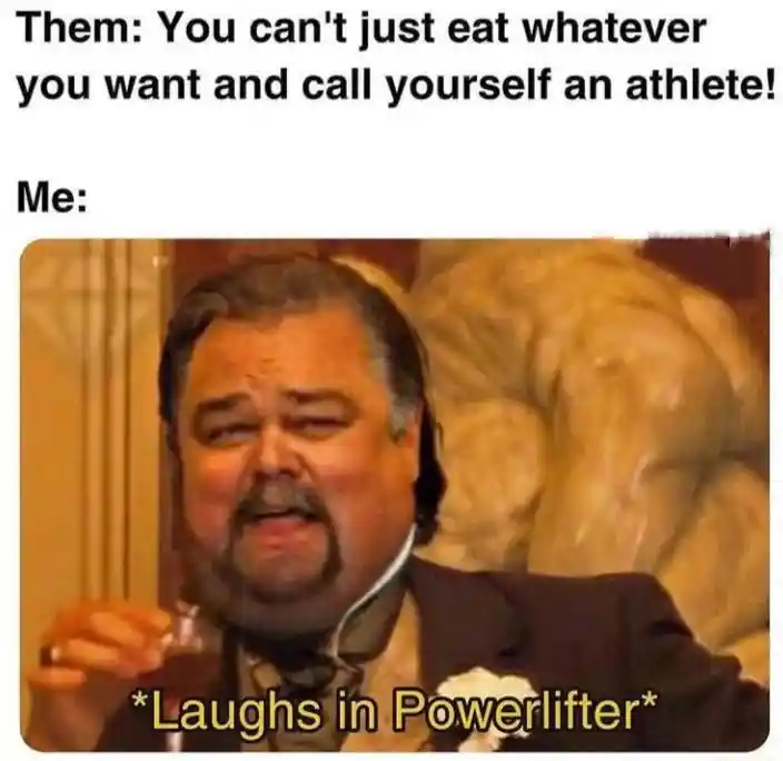 Leo laughing meme laughs in powerlifter