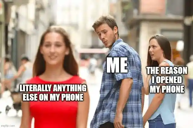 Distracted boyfriend meme ignoring phone intent