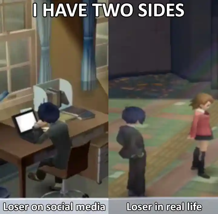 Two sides loser meme shows online and real life