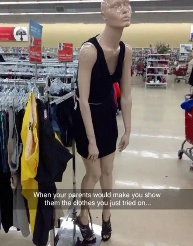 Mannequin meme show tried clothes to parents