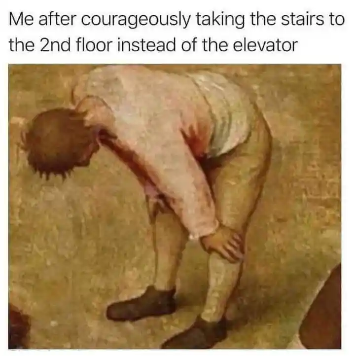 Taking stairs over elevator meme tired