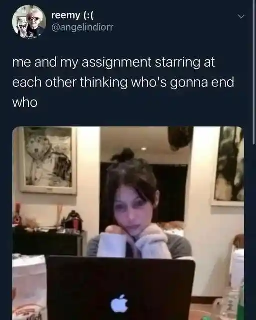 Student assignment meme staring blankly