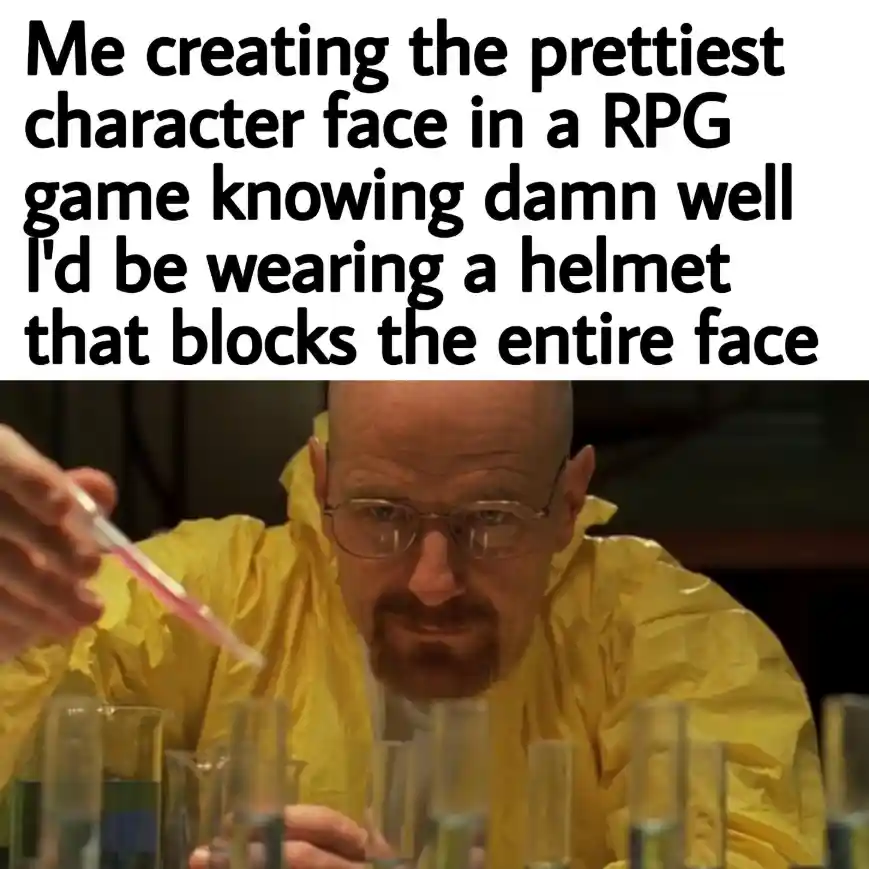 Rpg face creation meme hidden by helmet