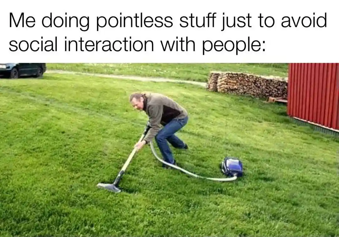 Lawn vacuum meme to avoid social contact