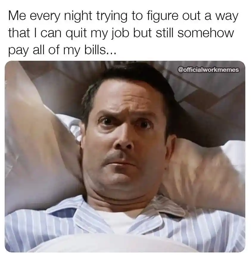 Quit job pay bills meme thinking nightly