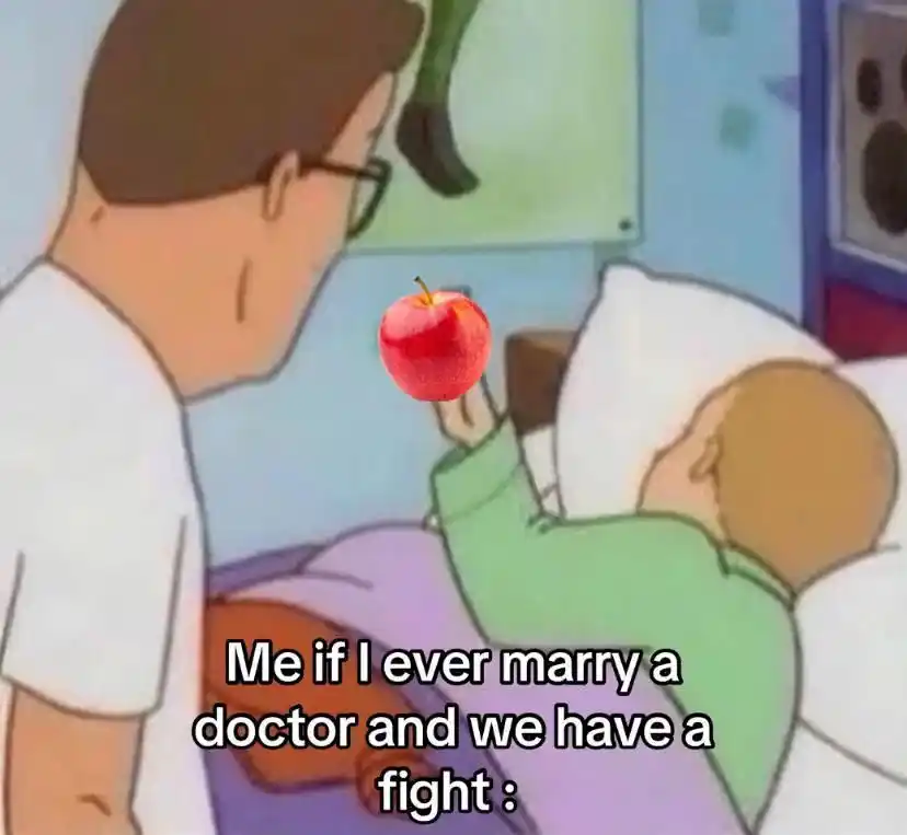 Marry doctor fight meme throw apple