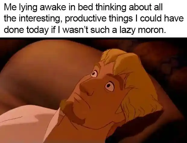 Lying awake meme overthinking wasted day