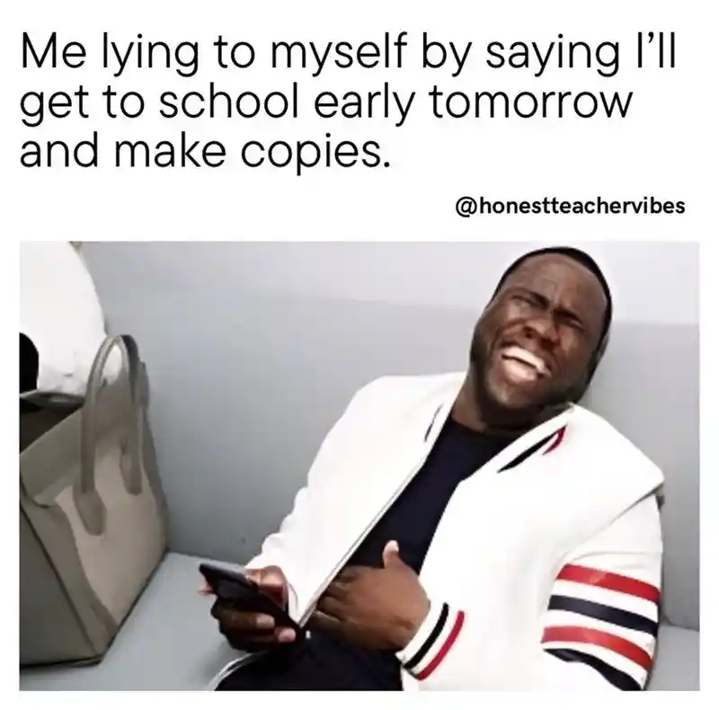 Teacher school meme laughing at own lie