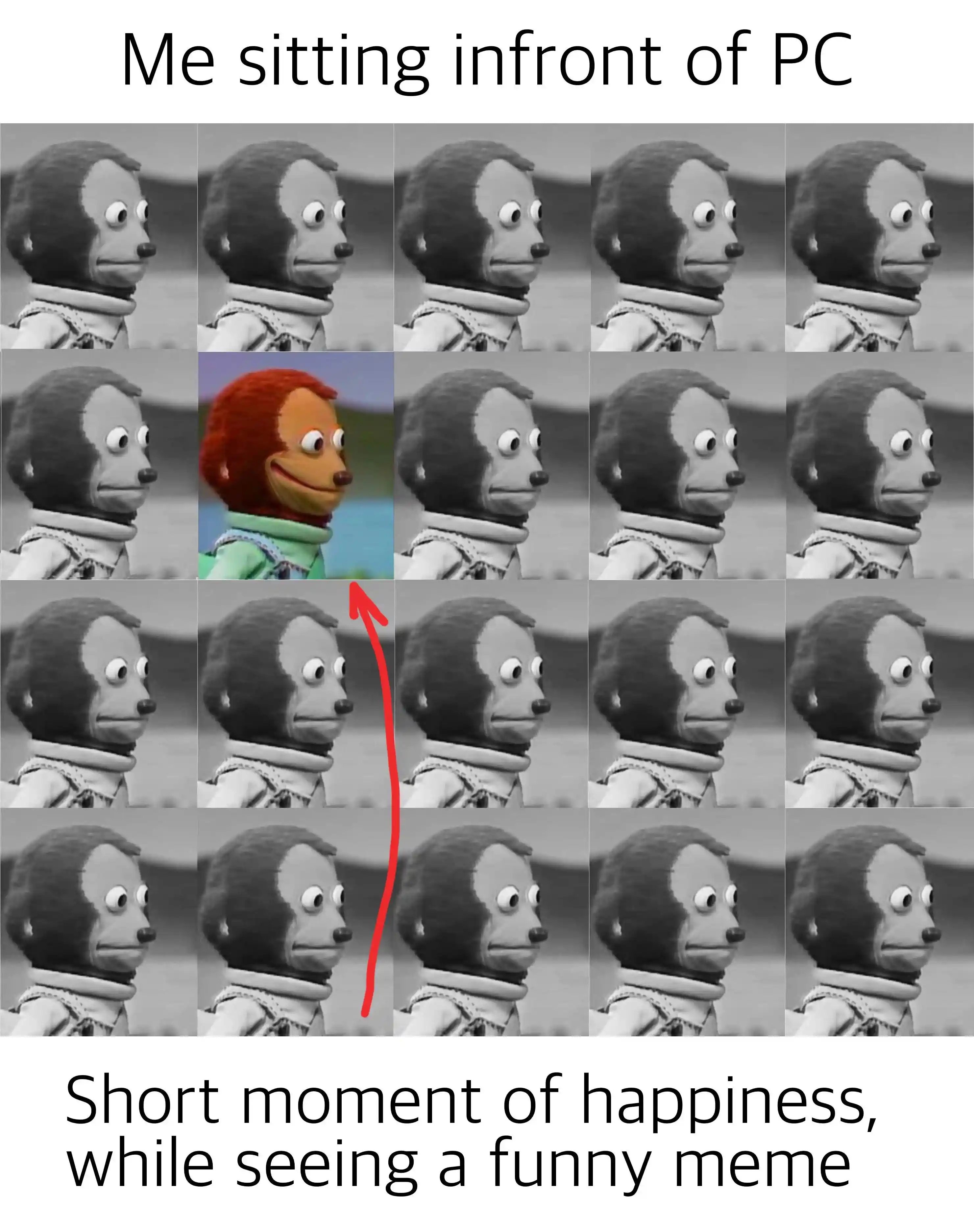 Pc user meme having short happy moment seeing funny meme