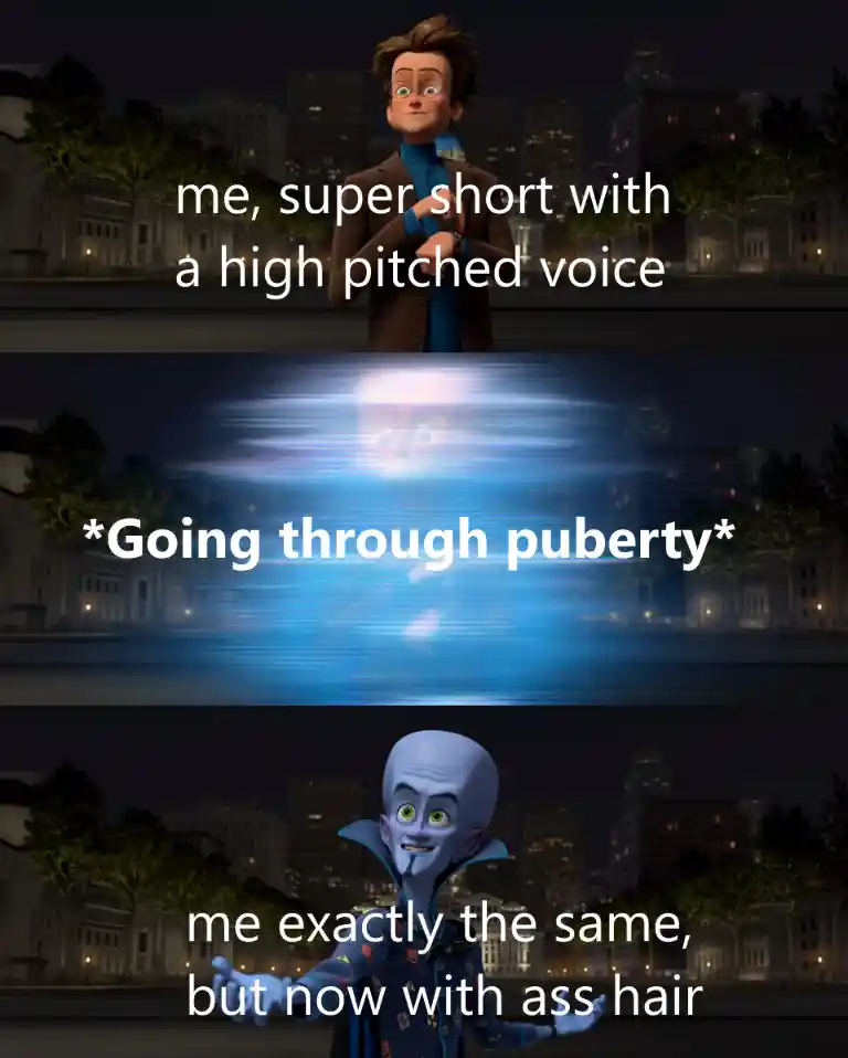Puberty meme showing no big body changes