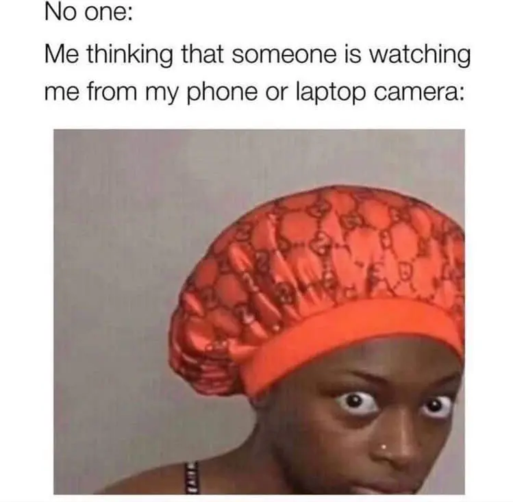 Phone camera fear meme looking nervously