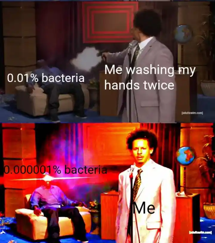 Hand wash meme overkilling tiny bacteria