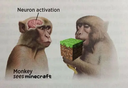 Neuron activation meme monkey sees minecraft