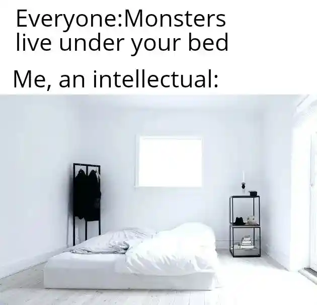 Monsters under bed meme no hiding space