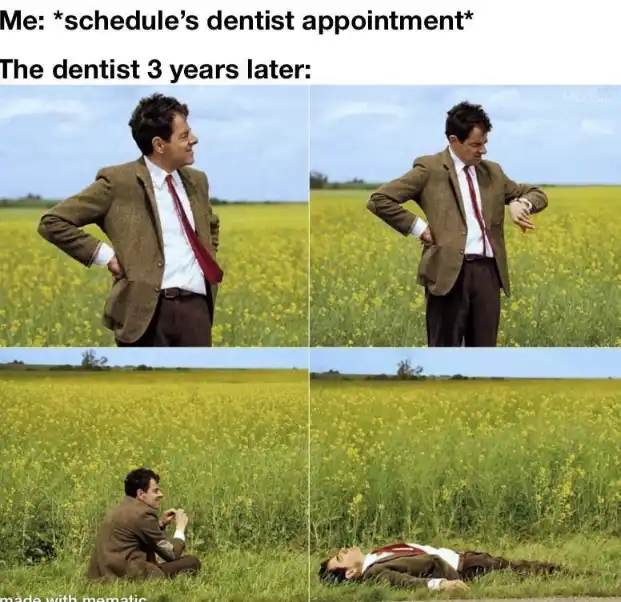Mr bean waiting meme for dentist checkup