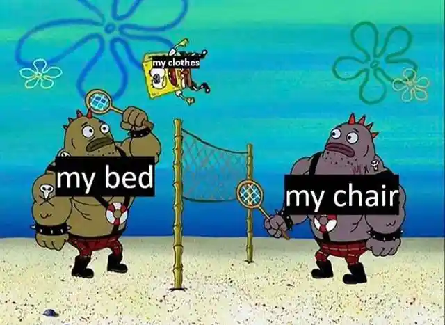 Bed chair meme hit clothes over net