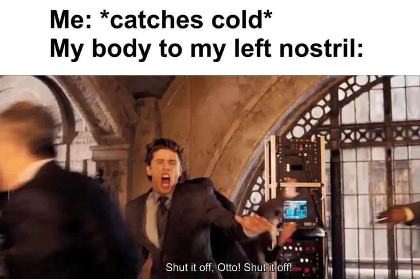 Catches cold meme yelling shut it off